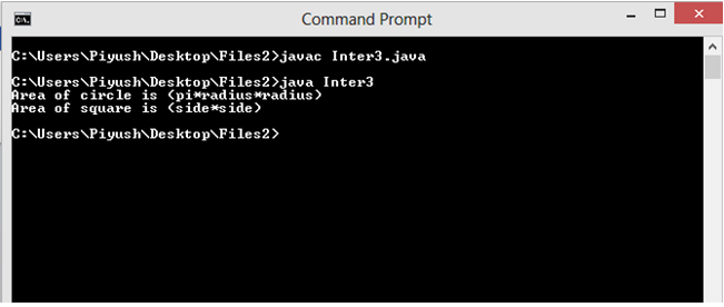This image describes Output of program supporting multiple inheritance using interfaces in java.